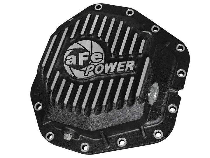 aFe Power Rear Diff Cover Black w/Machined Fins 17 Ford F-350/F-450 6.7L (td) Dana M300-14 (Dually) - Bull Strap