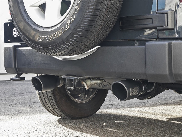 aFe Rebel Series 2.5in 409 SS Cat-Back Exhaust w/ Black Tips 2007+ Jeep Wrangler (JK) V6 3.6L/3.8L - Bull Strap