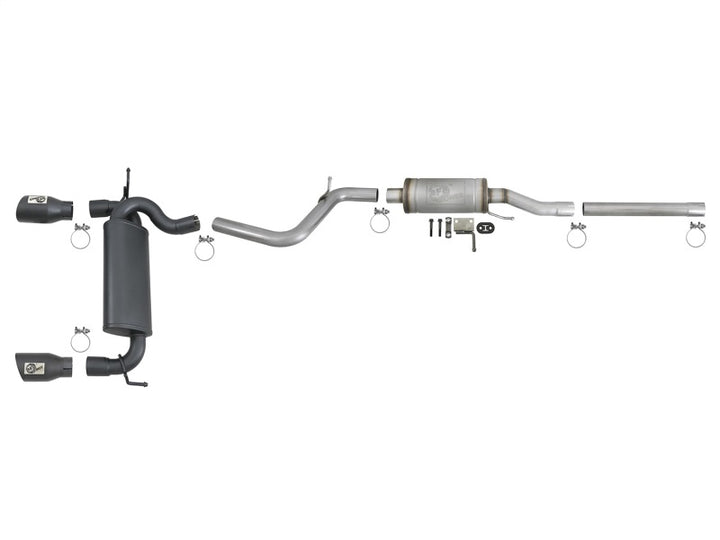 aFe Rebel Series 2.5in 409 SS Cat-Back Exhaust w/ Black Tips 2007+ Jeep Wrangler (JK) V6 3.6L/3.8L - Bull Strap