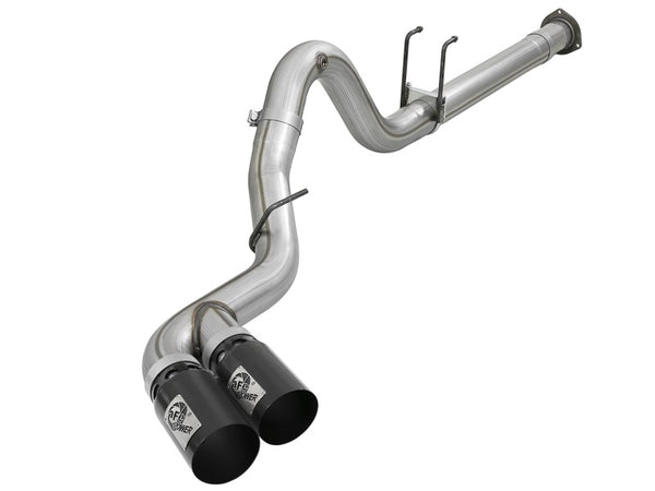 aFe Rebel XD 4in SS DPF-Back Exhaust 17-18 Ford Diesel Trucks V8-6.7L (td) w/ Dual Black Tips - Bull Strap