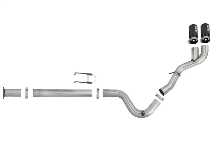 aFe Rebel XD 4in SS DPF-Back Exhaust 17-18 Ford Diesel Trucks V8-6.7L (td) w/ Dual Black Tips - Bull Strap