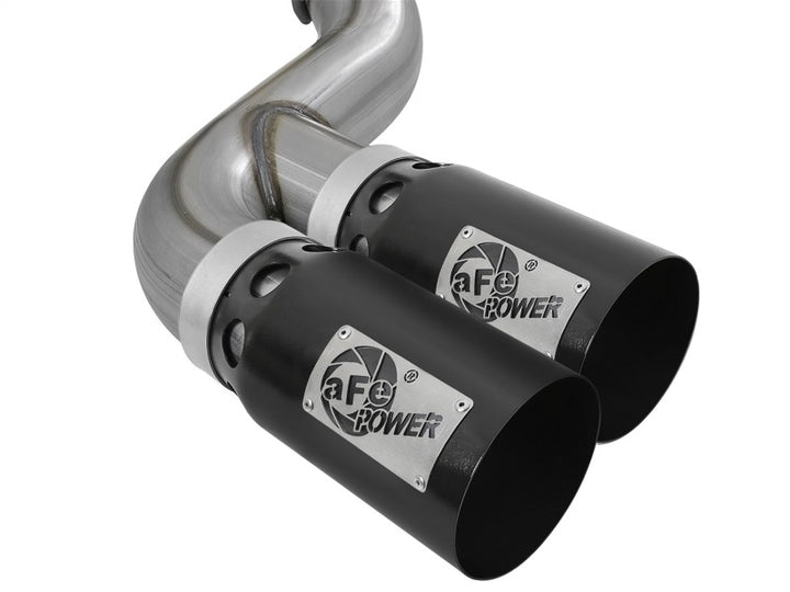 aFe Rebel XD 4in SS DPF-Back Exhaust 17-18 Ford Diesel Trucks V8-6.7L (td) w/ Dual Black Tips - Bull Strap