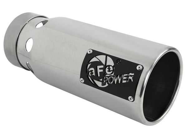 aFe SATURN 4S 4in SS Intercooled Exhaust Tip - Polished 4in In x 5in Out x 12in L Bolt-On - Bull Strap