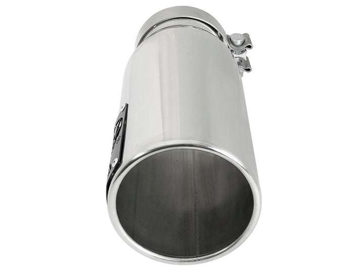 aFe SATURN 4S 4in SS Intercooled Exhaust Tip - Polished 4in In x 5in Out x 12in L Bolt-On - Bull Strap