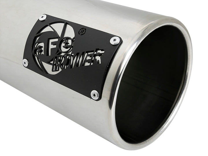 aFe SATURN 4S 4in SS Intercooled Exhaust Tip - Polished 4in In x 5in Out x 12in L Bolt-On - Bull Strap