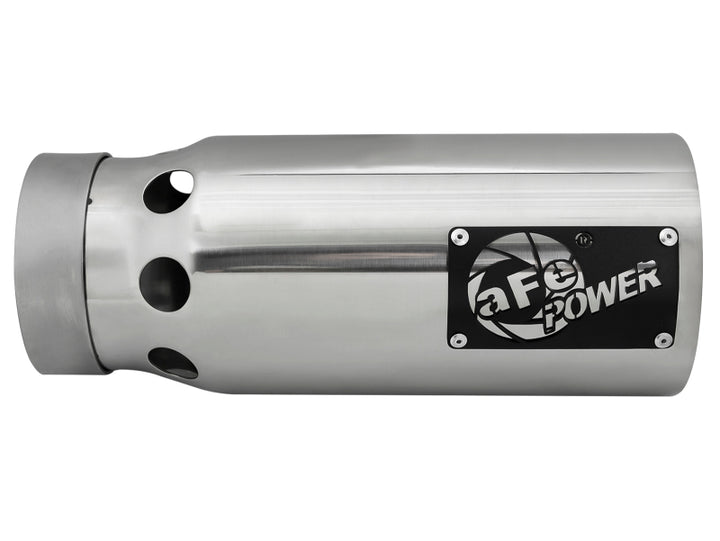 aFe SATURN 4S 4in SS Intercooled Exhaust Tip - Polished 4in In x 5in Out x 12in L Bolt-On - Bull Strap