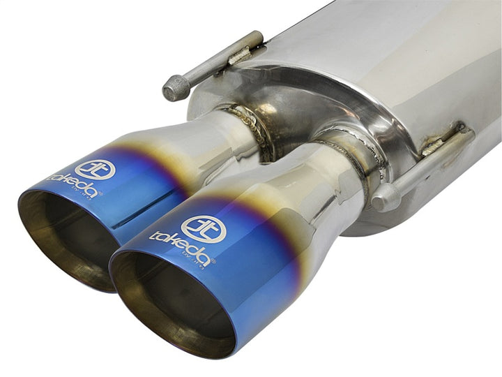 aFe Takeda 16-17 Lexus RC 200T 2.0L (t) 2in. SS Axle-Back Exhaust System w/Polished Blue Tips - Bull Strap