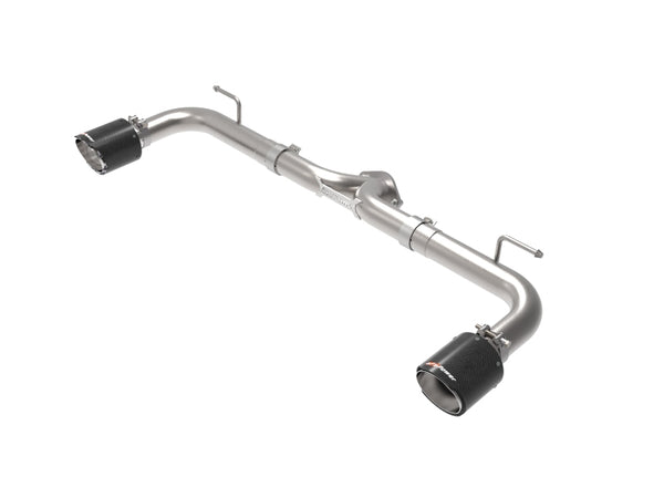 aFe Takeda 2-1/2in 304 SS Axle-Back Exhaust w/ Carbon Fiber Tips 14-18 Mazda 3 L4 2.0L/2.5L - Bull Strap
