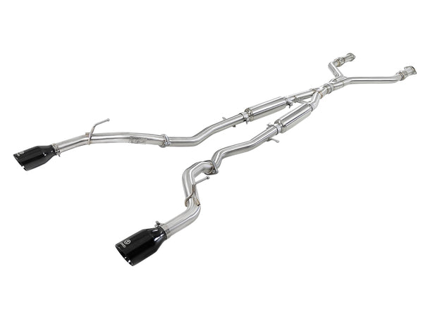 aFe Takeda 2.5in 304 SS Cat-Back Exhaust System w/ Black Tips 16-18 Infiniti Q50 V6-3.0L (tt) - Bull Strap