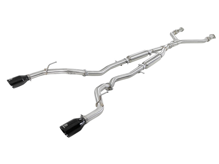 aFe Takeda 2.5in 304 SS Cat-Back Exhaust System w/ Black Tips 16-18 Infiniti Q50 V6-3.0L (tt) - Bull Strap