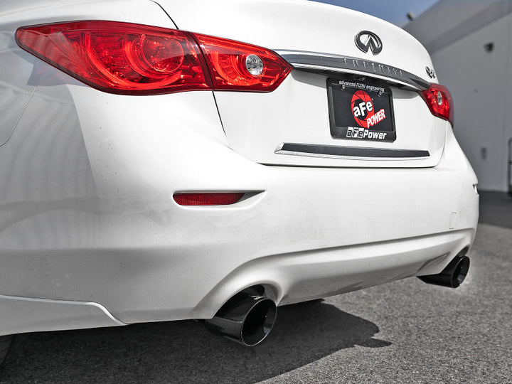 aFe Takeda 2.5in 304 SS Cat-Back Exhaust System w/ Black Tips 16-18 Infiniti Q50 V6-3.0L (tt) - Bull Strap