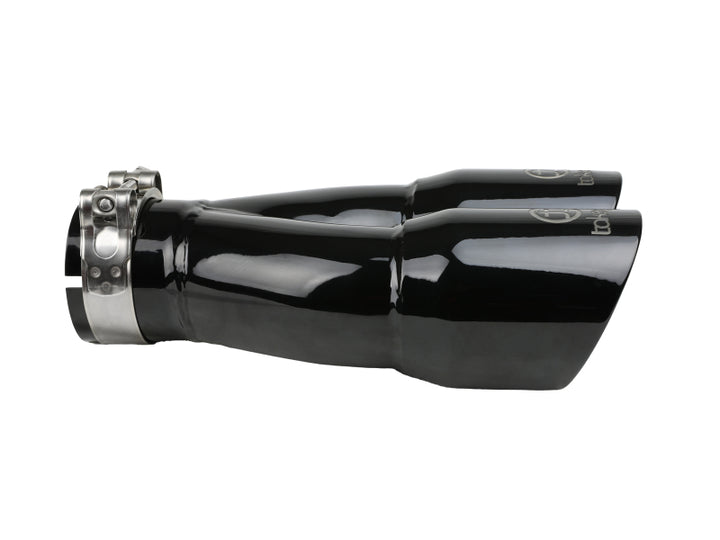 aFe Takeda 2.5in 304 Stainless Steel Clamp-on Exhaust Tip 2.5in Inlet 3in Dual Outlet - Black - Bull Strap