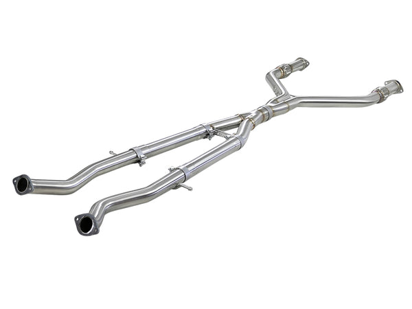 aFe Takeda 2.5in to 3in 304 SS Y-Pipe Exhaust System 16-18 Infiniti Q50/Q60 V6-3.0L (tt) - Bull Strap