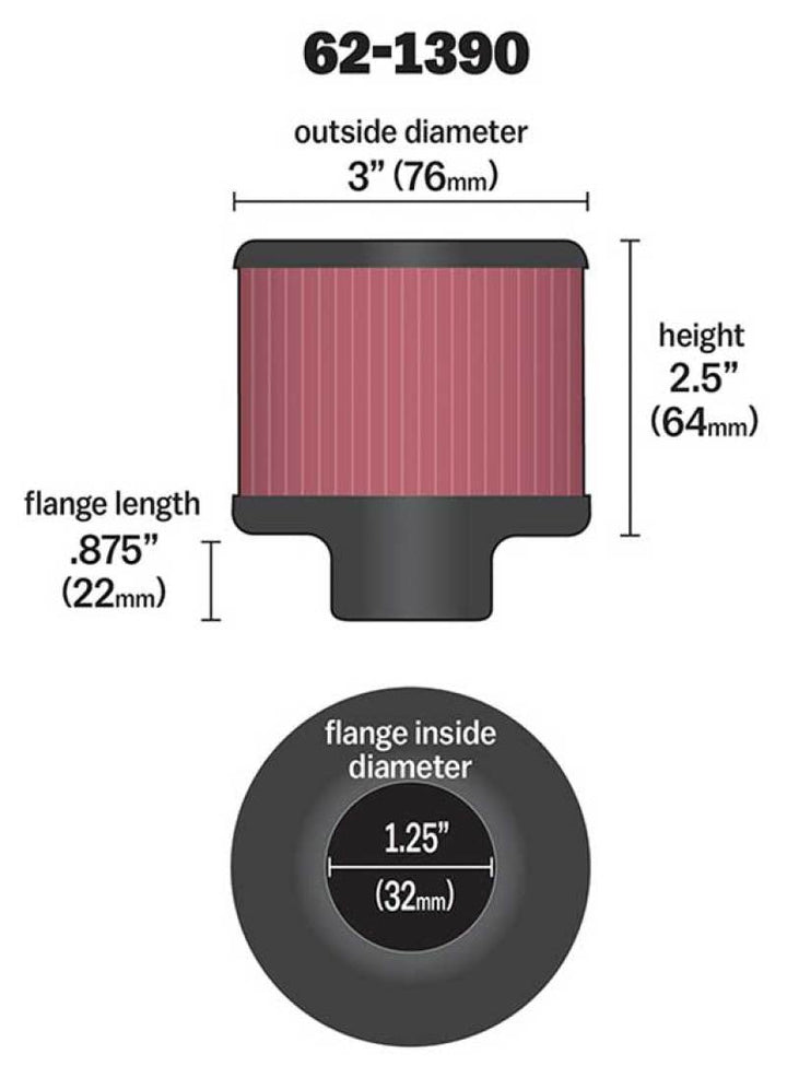 K&N 1.25in Flange ID x 3in OD x 2.5in H Rubber Base Crankcase Vent Filter - Bull Strap