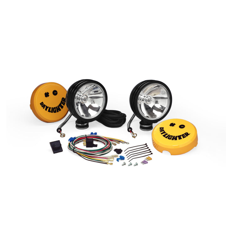 KC HiLiTES Daylighter 6in. Halogen Light 100w Spot Beam (Pair Pack System) - Black SS - Bull Strap