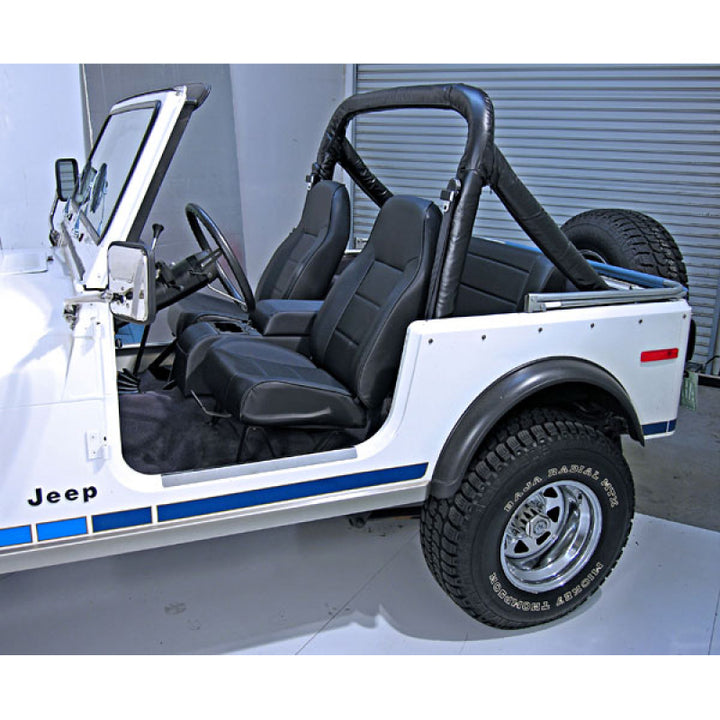 Rugged Ridge High-Back Front Seat Non-Recline Black Denim 76-02 CJ& - Bull Strap