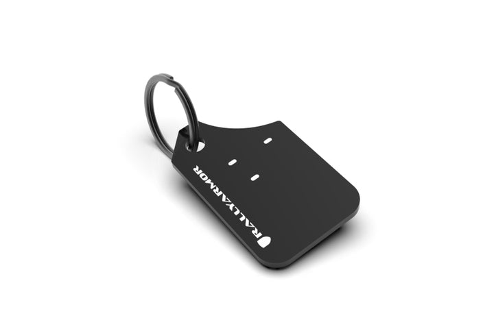 Rally Armor Mini UR Mud Flap Keychain - Black w/ White Logo - Bull Strap