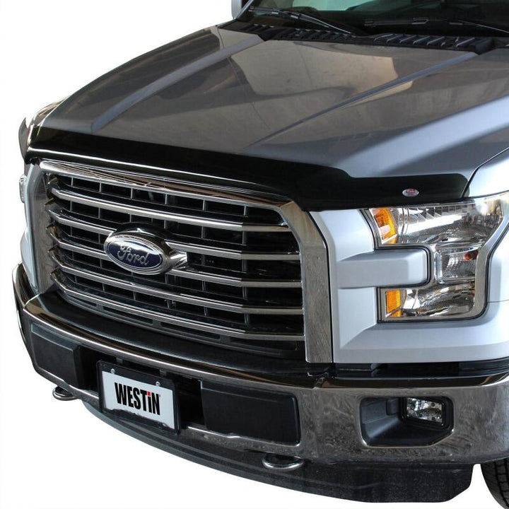 Westin 2015-2017 Ford F-150 Wade Platinum Bug Shield - Smoke - Bull Strap