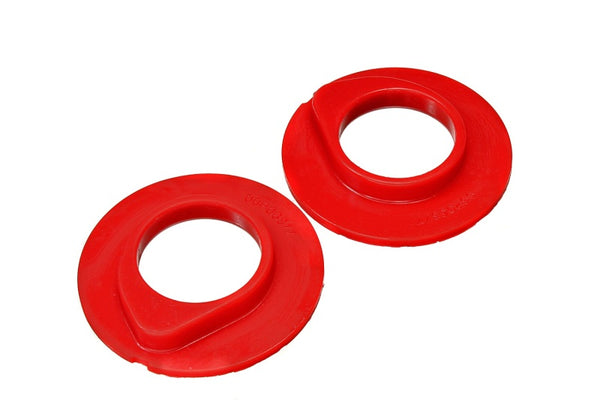 Energy Suspension 90-96 Ford F-150/Ford Bronco Front Coil Spring Isolator Set - Red - Bull Strap
