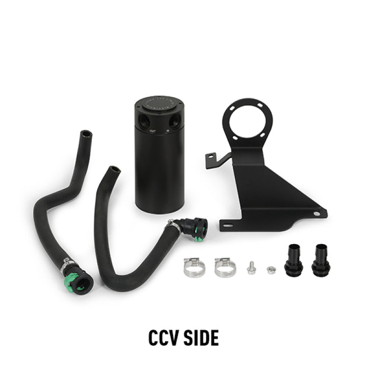 Mishimoto 11-14 Ford F-150 EcoBoost 3.5L Baffled Oil Catch Can Kit - Black - Bull Strap