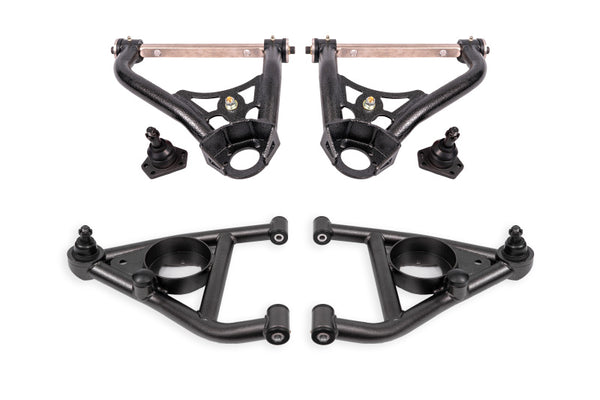 BMR 67-69 GM F-Body / 68-74 X-Body Non-Adj. Upper & Lower A-Arms (Polyurethane) - Black Hammertone - Bull Strap