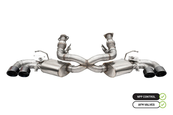 Corsa 2020-25 Corvette C8 3in Valved Cat-Back 4.5in Blk Quad Tips - Fits Factory Perf Exhaust w/ AFM - Bull Strap