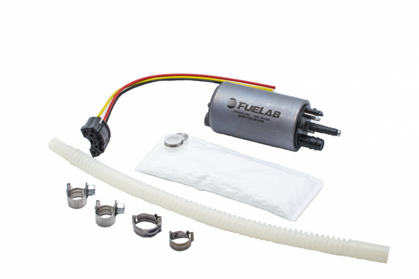 Fuelab 496 In-Tank Brushless Fuel Pump w/9mm Barb & 6mm Barb Siphon - 500 LPH - Bull Strap