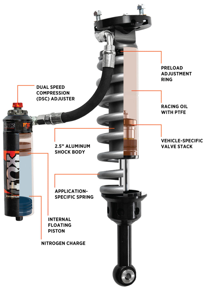 FOX 05+ Toyota Tacoma Performance Elite 2.5 Series Shock Front 2-3in Lift - Bull Strap