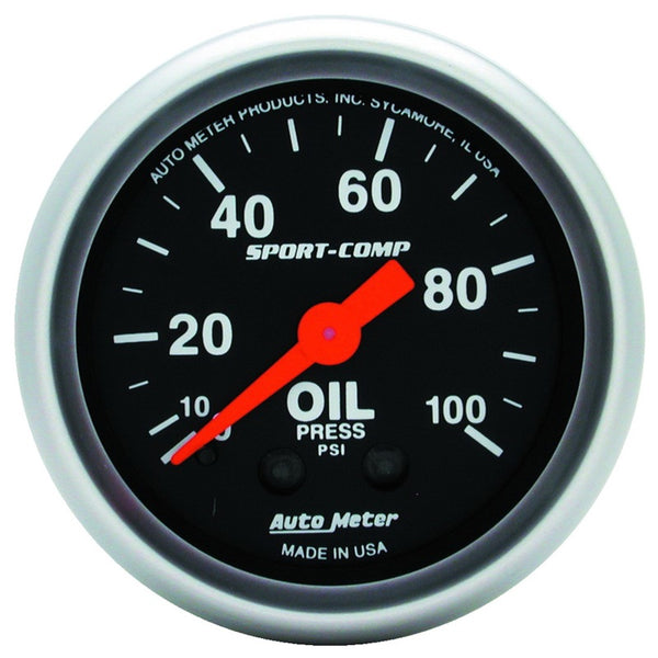 Autometer Sport Comp 52mm Mechanical 0-100 PSI Oil Pressure Gauge - Bull Strap