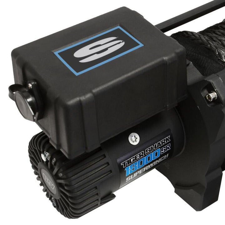 Superwinch 18000 LBS 12V DC 33/64in x 79 ft Synthetic Rope Tiger Shark 18000SR Winch - Bull Strap