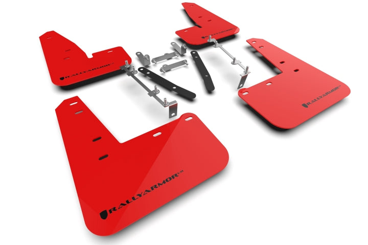 Rally Armor 23-25 Toyota GR Corolla Red UR Mud Flap w/Black Logo - Bull Strap