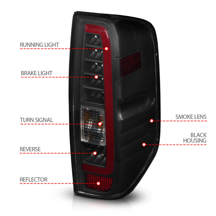 ANZO 2005-2021 Nissan Frontier LED Taillights Black Housing/Smoke Lens - Bull Strap