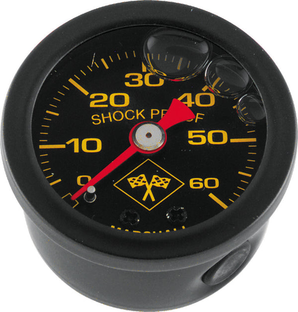 Bikers Choice 0-60 PSI Oil Pressure Gauge Black Face Black Bezel Liquid Filled Universal Custom - Bull Strap