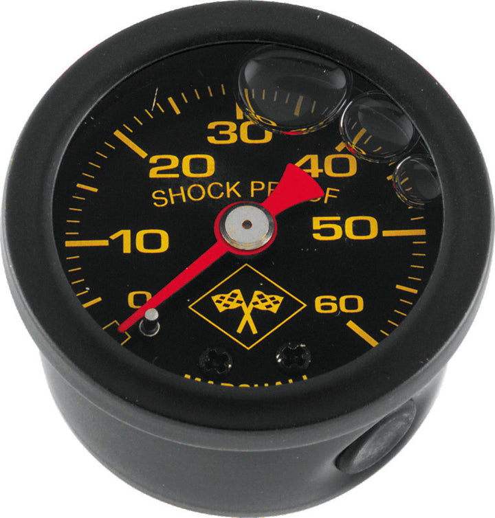 Bikers Choice 0-60 PSI Oil Pressure Gauge Black Face Black Bezel Liquid Filled Universal Custom - Bull Strap