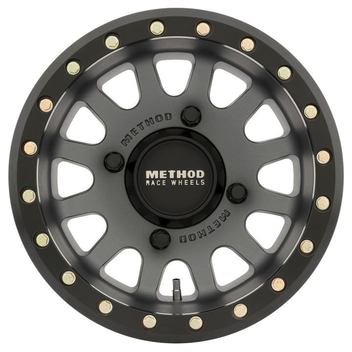 Method MR401 UTV Beadlock 15x7 / 4+3/13mm Offset / 4x156 / 132mm CB Titanium Wheel- Matte Black Ring - Bull Strap