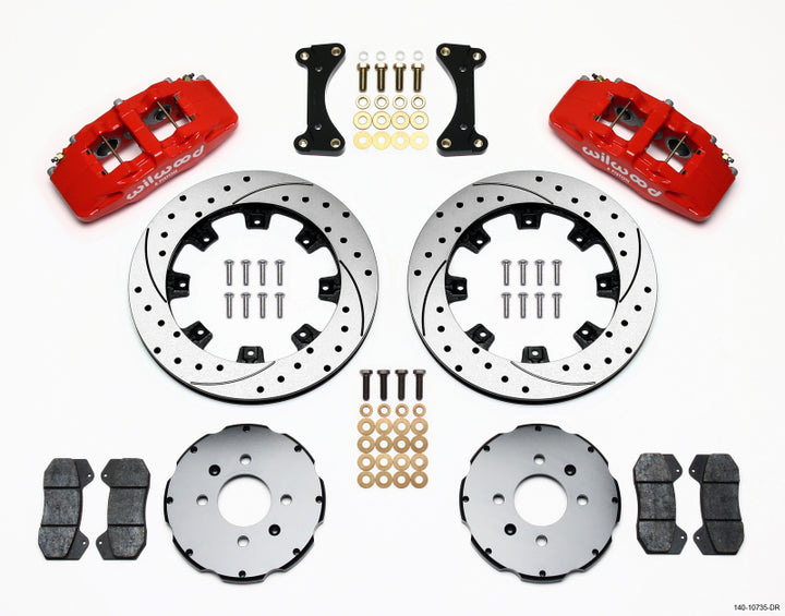 Wilwood Dynapro 6 Front Hat Kit 12.19in Drilled Red 94-01 Honda/Acura w/262mm Disc - Bull Strap