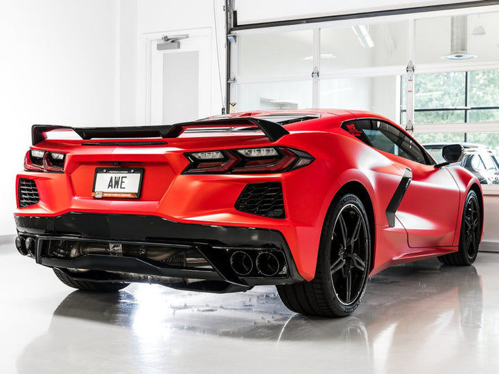 AWE Tuning 2020 Chevrolet Corvette (C8) Track Edition Exhaust - Quad Diamond Black Tips - Bull Strap