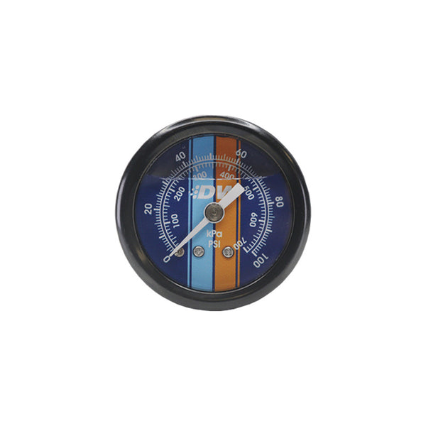 DeatschWerks 0-100 PSI 1/8in NPT Mechanical Fuel Pressure Gauge 1.5in Diam. Black Housing Blue Face - Bull Strap