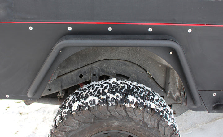 Fishbone Offroad 97-06 Jeep Wrangler TJ Steel Tube Fenders Front 3In Flare - Blk Textured Powdercoat - Bull Strap