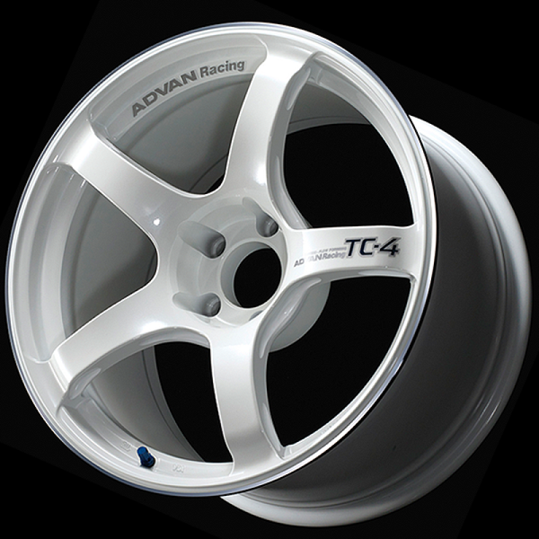 Advan TC4 18x9 +35 5-114.3 Racing White Metallic & Ring Wheel - Bull Strap
