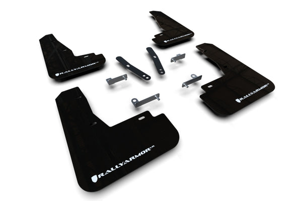 Rally Armor 22-25 Kia EV6 Black UR Mud Flap White Logo - Bull Strap