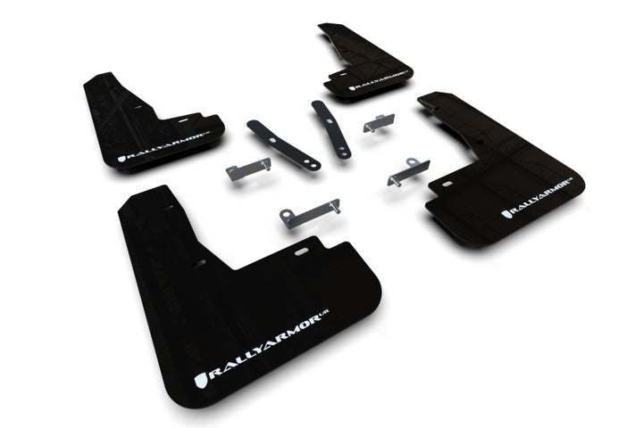 Rally Armor 22-25 Kia EV6 Black UR Mud Flap White Logo - Bull Strap