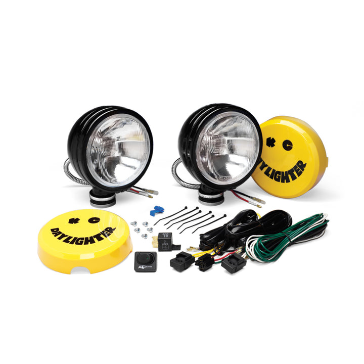 KC HiLiTES Daylighter 6in. Halogen Light 100w Spread Beam (Pair Pack System) - Black SS - Bull Strap