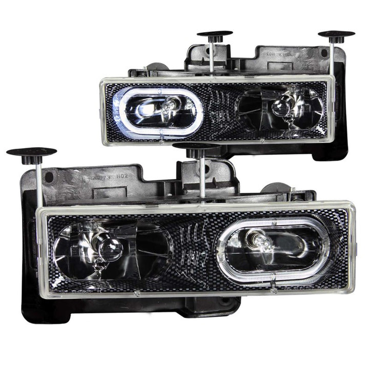 ANZO 1988-1998 Chevrolet C1500 Crystal Headlights Carbon w/ Halo - Bull Strap