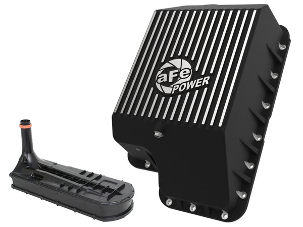 aFe Transmission Pan (Black); Ford Diesel Trucks 03-10 V8-6.0/6.4L (td) - Bull Strap