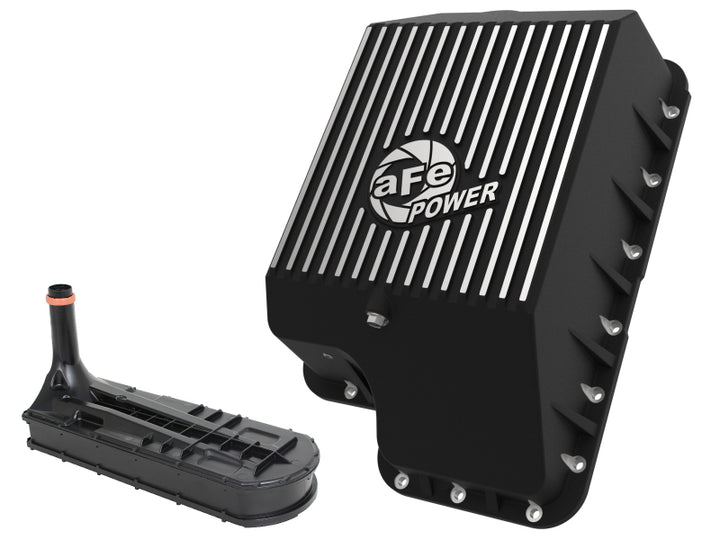 aFe Transmission Pan (Black); Ford Diesel Trucks 03-10 V8-6.0/6.4L (td) - Bull Strap