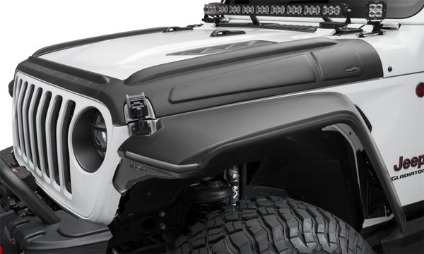 Bushwacker 07-18 Jeep Wrangler JK/JKU Trail Armor Hood Armor (3pc Set) - Tex. Black - Bull Strap