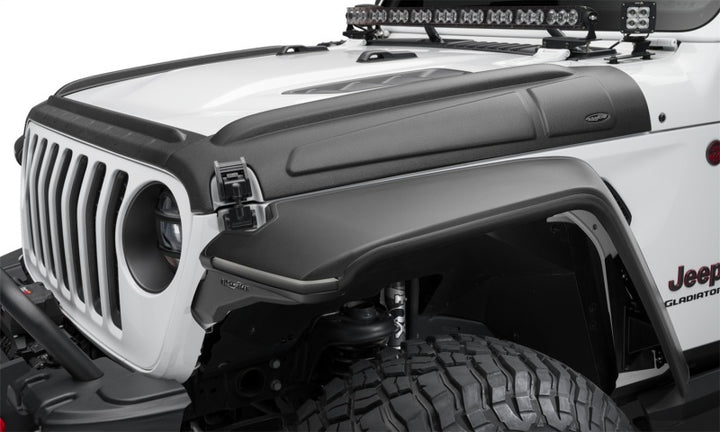 Bushwacker 07-18 Jeep Wrangler JK/JKU Trail Armor Hood Armor (3pc Set) - Tex. Black - Bull Strap