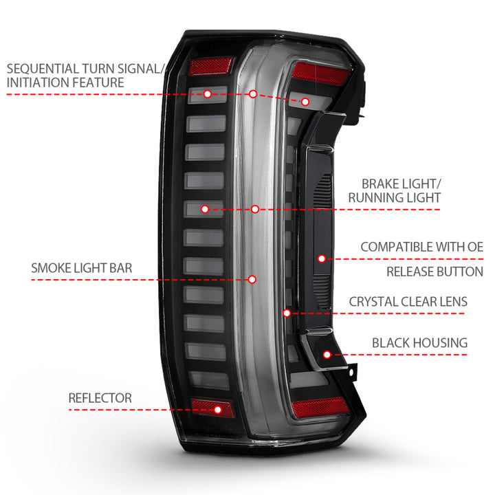 ANZO 22-24 Toyota Tundra (Does Not Fit LED Seq. Models) Z-Series Full LED Tail Lights - Pair - Bull Strap