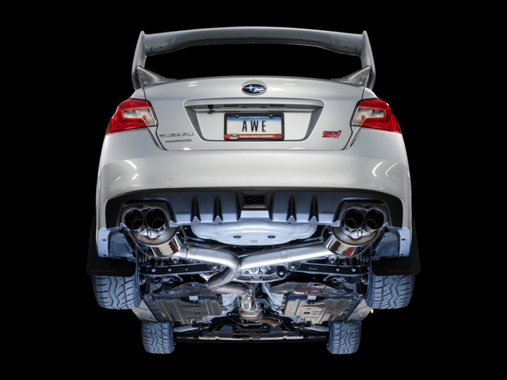 AWE Tuning Subaru STI VA / WRX GV / STI GV Sedan Touring Edition Exhaust - Diamond Black Tip (102mm) - Bull Strap
